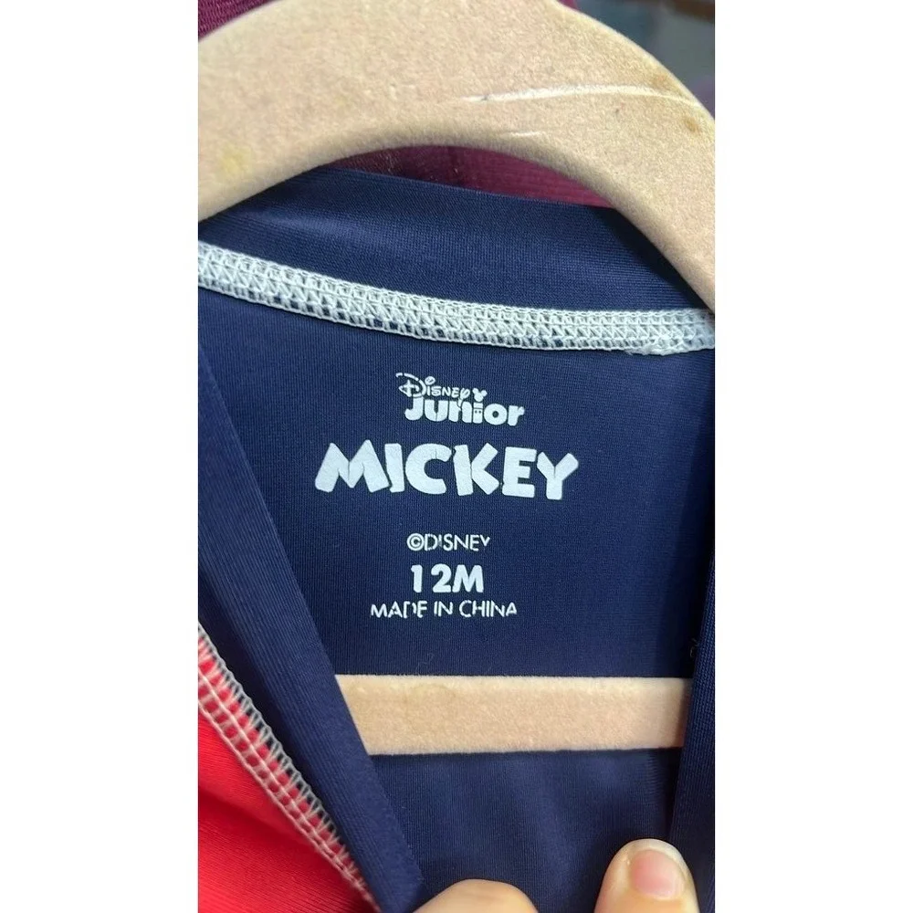 Disney Mickey Mouse Rash Guard Kids 12M Red Navy Good Short Sleeve Swim Shirt